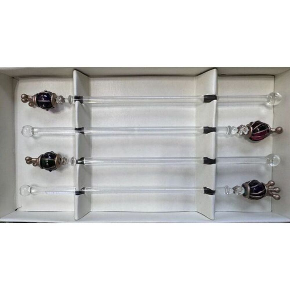 Pier 1‎ Imports Set of 4 Royal Crown Glass Swizzle Sticks - Original Box